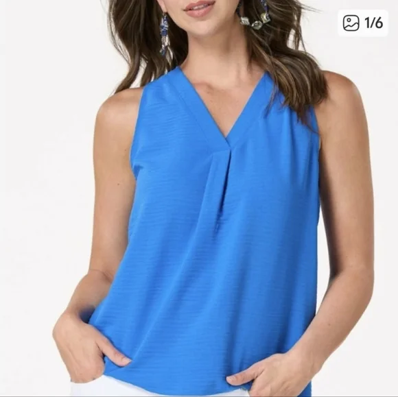 SALE!! Women's Blue V-Neck Tank Top - Picture 2 of 2